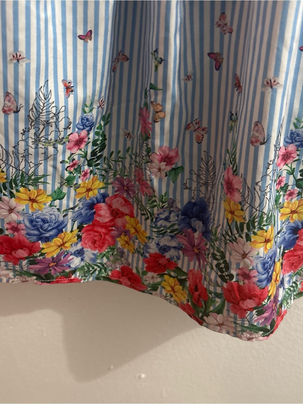 SHEIN Blue & White Striped Floral Butterfly Girls Casual Dress